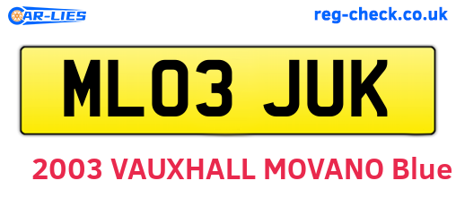 ML03JUK are the vehicle registration plates.