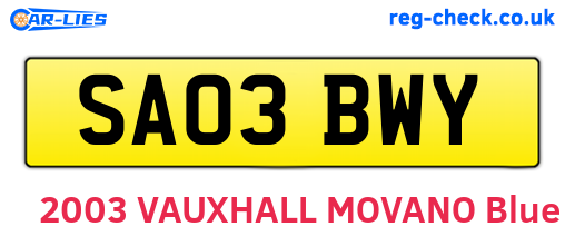 SA03BWY are the vehicle registration plates.