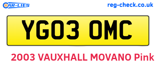 YG03OMC are the vehicle registration plates.
