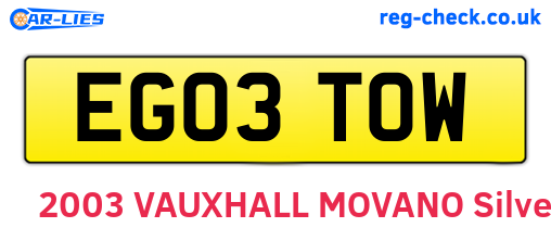 EG03TOW are the vehicle registration plates.