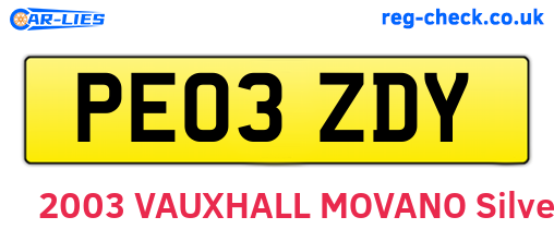 PE03ZDY are the vehicle registration plates.