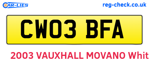 CW03BFA are the vehicle registration plates.