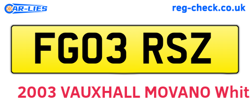 FG03RSZ are the vehicle registration plates.