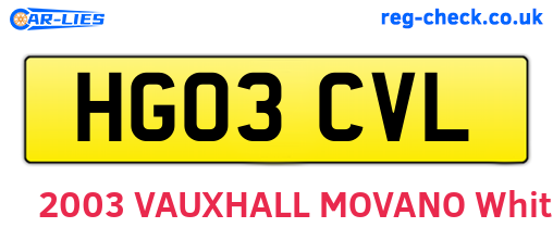 HG03CVL are the vehicle registration plates.