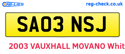 SA03NSJ are the vehicle registration plates.