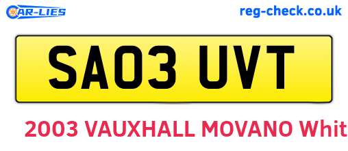 SA03UVT are the vehicle registration plates.