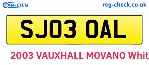 SJ03OAL are the vehicle registration plates.