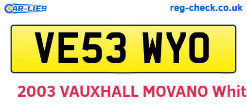 VE53WYO are the vehicle registration plates.