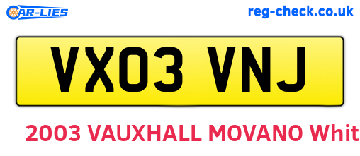 VX03VNJ are the vehicle registration plates.