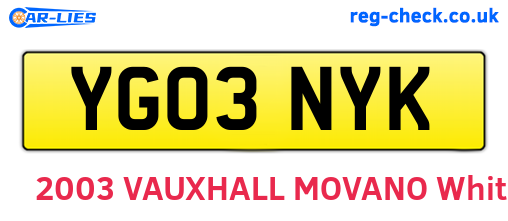 YG03NYK are the vehicle registration plates.
