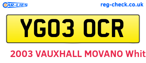 YG03OCR are the vehicle registration plates.