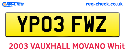 YP03FWZ are the vehicle registration plates.