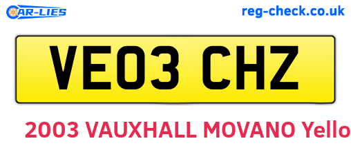 VE03CHZ are the vehicle registration plates.