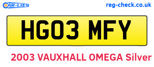 HG03MFY are the vehicle registration plates.