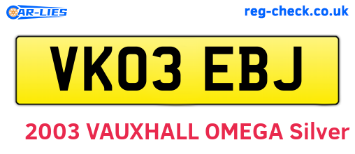 VK03EBJ are the vehicle registration plates.
