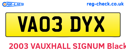 VA03DYX are the vehicle registration plates.