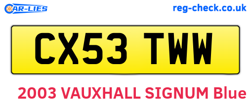 CX53TWW are the vehicle registration plates.