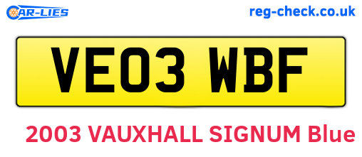 VE03WBF are the vehicle registration plates.