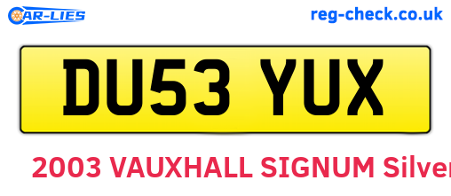 DU53YUX are the vehicle registration plates.