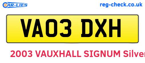 VA03DXH are the vehicle registration plates.