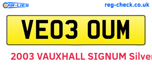 VE03OUM are the vehicle registration plates.