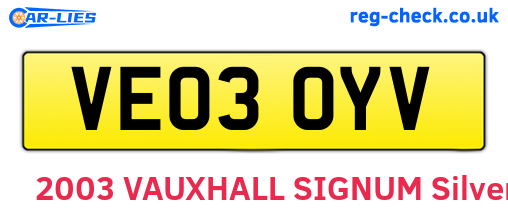 VE03OYV are the vehicle registration plates.