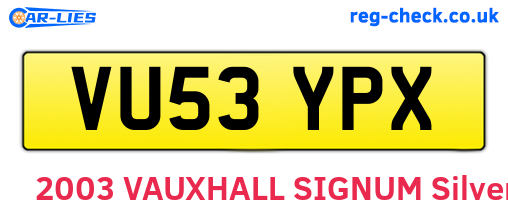 VU53YPX are the vehicle registration plates.