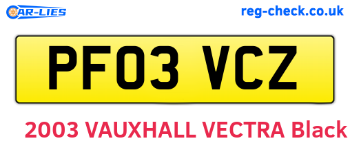 PF03VCZ are the vehicle registration plates.