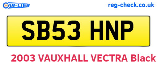 SB53HNP are the vehicle registration plates.