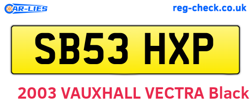 SB53HXP are the vehicle registration plates.