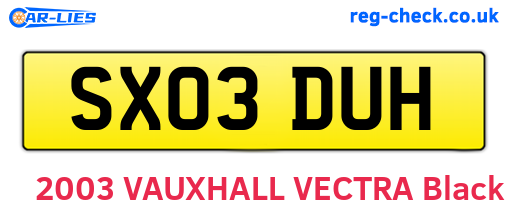 SX03DUH are the vehicle registration plates.