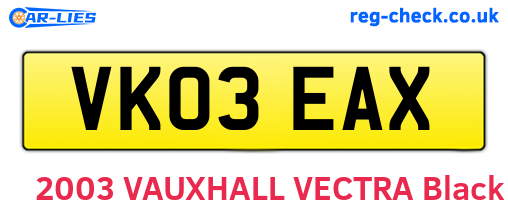 VK03EAX are the vehicle registration plates.