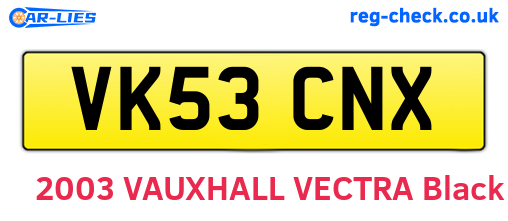 VK53CNX are the vehicle registration plates.