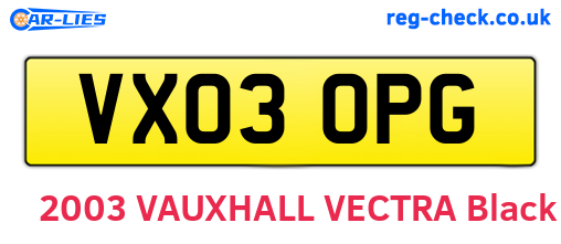 VX03OPG are the vehicle registration plates.