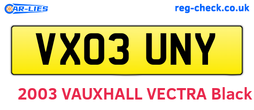 VX03UNY are the vehicle registration plates.