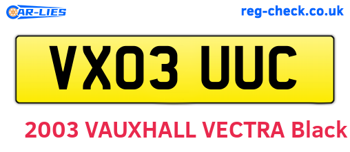 VX03UUC are the vehicle registration plates.