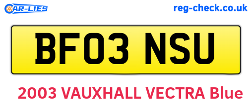 BF03NSU are the vehicle registration plates.