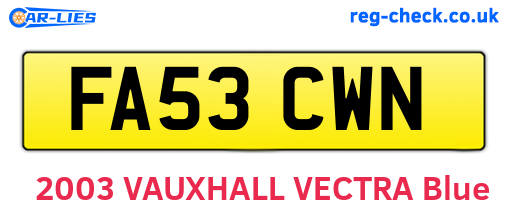 FA53CWN are the vehicle registration plates.
