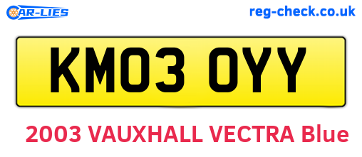 KM03OYY are the vehicle registration plates.