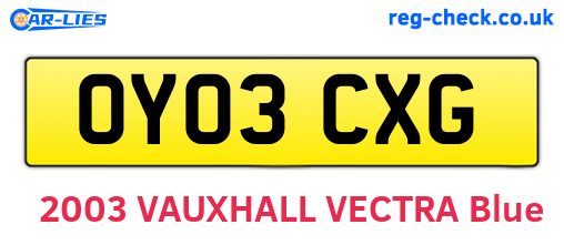 OY03CXG are the vehicle registration plates.