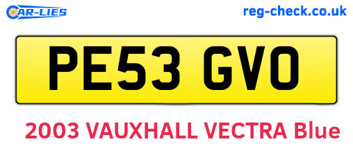 PE53GVO are the vehicle registration plates.