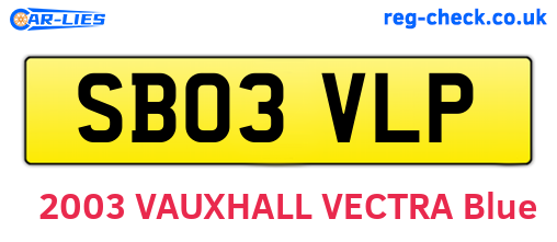 SB03VLP are the vehicle registration plates.