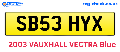 SB53HYX are the vehicle registration plates.