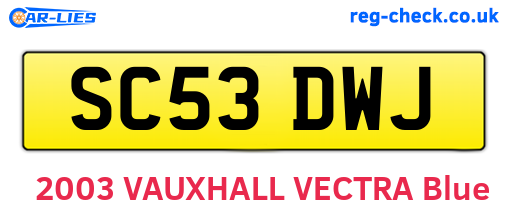 SC53DWJ are the vehicle registration plates.