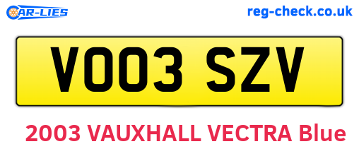 VO03SZV are the vehicle registration plates.