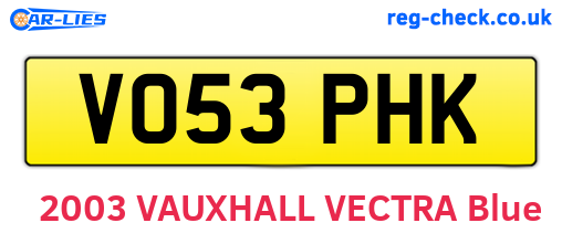 VO53PHK are the vehicle registration plates.