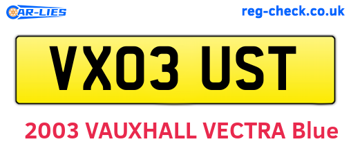 VX03UST are the vehicle registration plates.