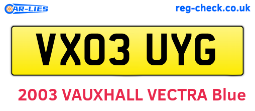 VX03UYG are the vehicle registration plates.