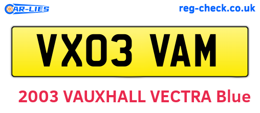 VX03VAM are the vehicle registration plates.