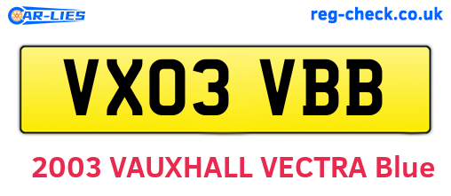 VX03VBB are the vehicle registration plates.